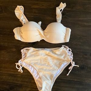 Beige ribbed bikini womans size medium